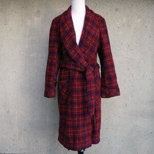 Vintage LLOYD Menswear plaid wool robe / smoking jacket, red& blue, Britain